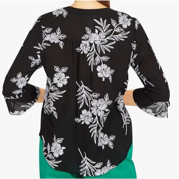 Alfred Dunner Island Vibes Bell Sleeve Floral Embroidered Top Size XL - Picture 2 of 8